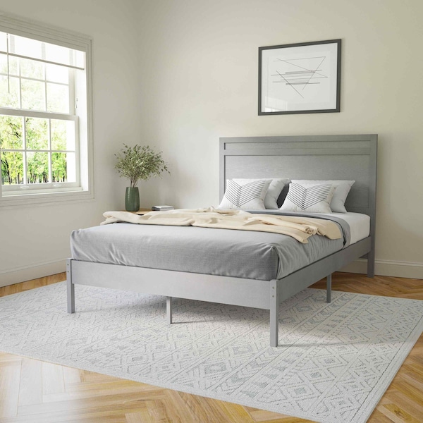 Flash Furniture Gray Full Wooden Platform Bed with Headboard MG-09003FB-F-GRYWSH-GG - main